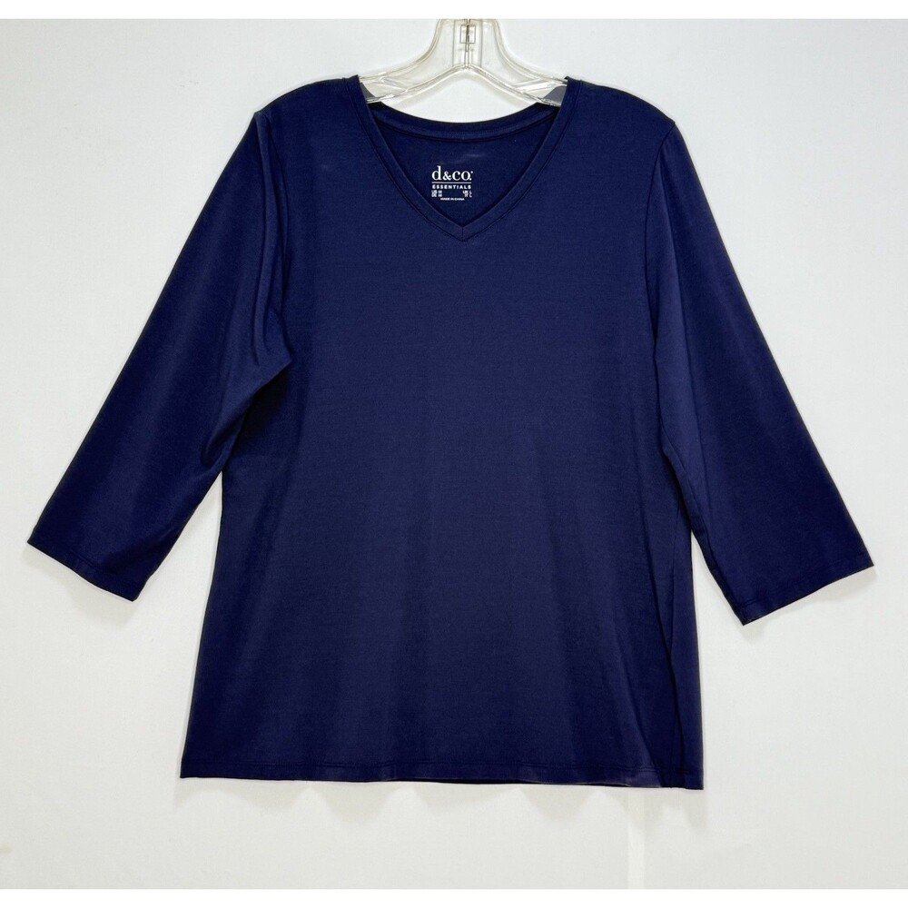 D & Co Essentials Navy‎ Blue V~Neck Short Sleeve T~Shirt Size M